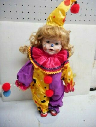 Vintage 16 " Porcelain Clown Doll With Stand