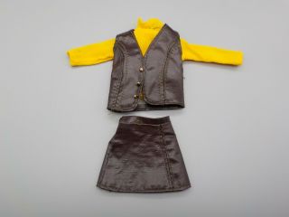 Vintage Barbie Clone Maddie Mod Brown Leather Vest & Skirt