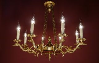 Large Gold Swan Arm Chandelier Brass Vintage Old Ceiling Lamp Ancient Ø 28 "