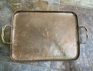 Authentic Gustav Stickley Hammered Copper Tray Twisted Brass Handles Makers Mar 2
