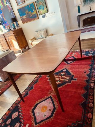 Mid Century Modern Dining Table W/ Leaf Walnut Danish 58 Or 70” Uship