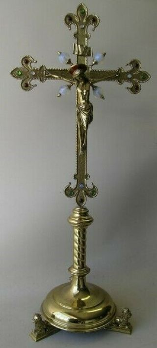 Antique Brass Large Neo Gothic Church Altar Cross