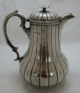 Good Antique Victorian Sterling Silver Engraved Coffee Pot,  639 Grams,  1880