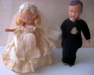 Vintage Storybook Bride and Groom dolls approx 6 inches tall 3