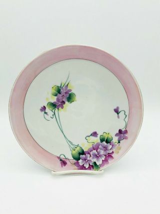 Antique Hand Painted Nippon Crown Plate.  1900’s Pink Boarder With Purple Flower