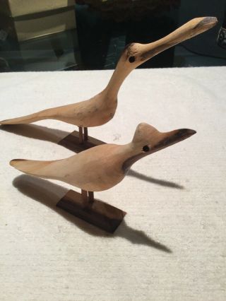Vintage Primitive Wood Bird Carvings Large And Small