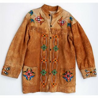 1930s Native American Northern Plains / Cree Indian Bead Decorated Hide Jacket