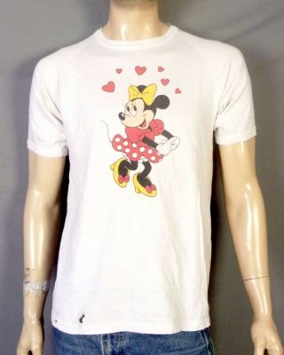 Vtg 70s 80s Disney Character Fashions Minnie Mouse T - Shirt Raglan Ringer Sz M/l