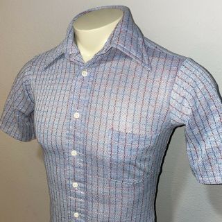 Vtg 50s 60s Van Heusen Shirt Polyester Big Collar Mid Century Disco Mens Medium