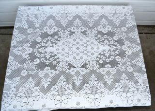 Vintage Quaker Lace White Floral Tablecloth 63 " X 92 "