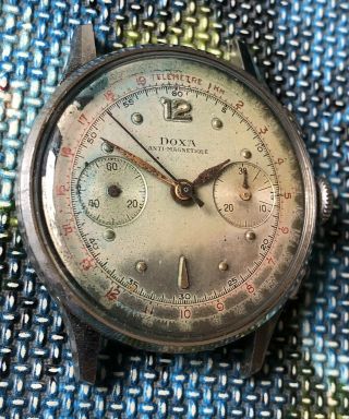 Vintage Doxa 38mm Chronograph Stainless Steel Jumbo Case Valjoux 22 As - Is
