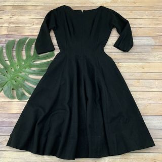 Womens Vintage Fit Flare Dress Size Xs/s Black Wool Blend 60s Full Skirt Pockets