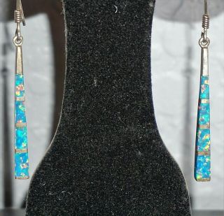 Vintage Sterling Silver 925 Opal Hook Earrings Dangle 3.  3G 2