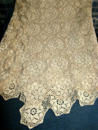 Vintage Crocheted Coverlet Bed Spread,  Tablecloth Handmade 100 " X 64 "