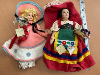 2 Vintage Magis Roma Orig Cloth Felt Doll Painted Face Made In Italy 7 " Orig Tg