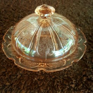 Jeanette Cherry Blossom Covered Butter Dish Pink Depression Glass
