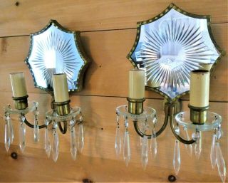 ⭐ Pair Art Deco Mirrored E F Caldwell Sunburst Sconces Rewired Ready To Hang