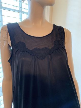 Vintage 60s Nos Black Chiffon Lace Nylon Nightgown - M,  42”