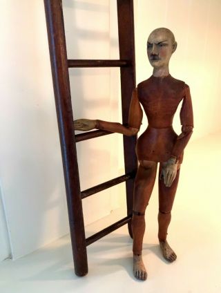 Antique Artist Model Mannequin & Ladder / Articulated / Hand Painted Face