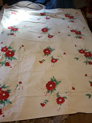 Vintage Wilendur Floral Print Tablecloth Red Roses
