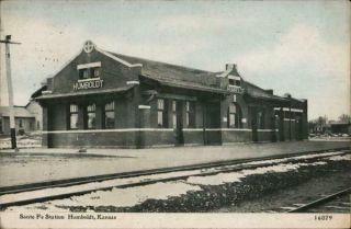 1913 Humboldt,  Ks Santa Fe Depot Railroad Depot Kansas Antique Postcard 1c Stamp