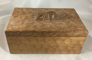 Vintage Robert Mouseman Thompson Carved Oak Wooden Box Bzx