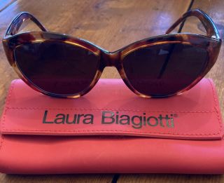 Vintage Laura Biagiotti Italy Tortoise P 88/s Havana Sunglasses,  80s Cats Eye