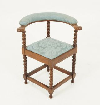 Antique Barley Twist Oak Corner Occasional Chair,  Scotland 1920,  B2378