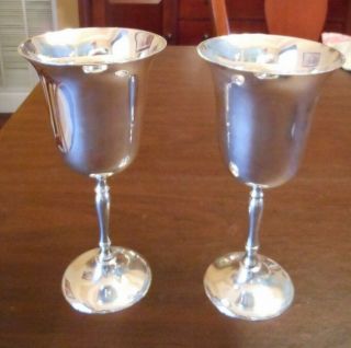 Leonard Silver Set Of Two (2) Vintage Silver Plate Wine Large Goblets Style 820
