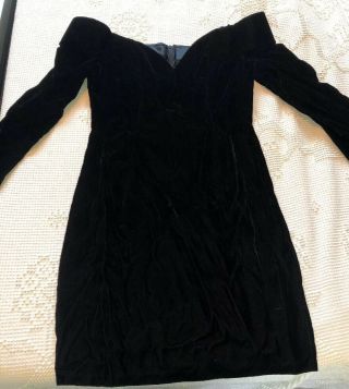 Roberta Vintage 80s Black Velvet Off Shoulder Prom Party Formal Dress Size 7/8 2