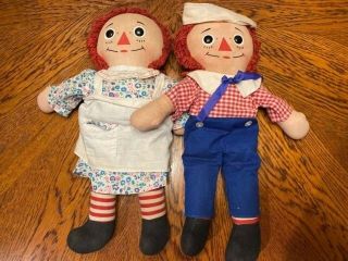 Vintage Knickerbocker Raggedy Ann And Andy Dolls - 14 Inches Tall
