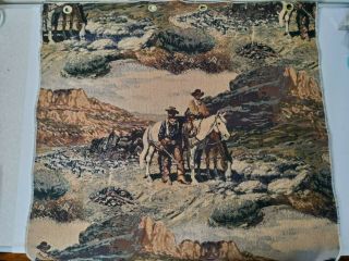 Vintage Western Cowboy And Horses Tapestry Upholstery With 4 Grommets.  26 " X 27 "