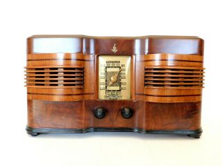 Vintage 30s Restored Emerson Curved Ingraham Cabinet Antique Art Deco Old Radio
