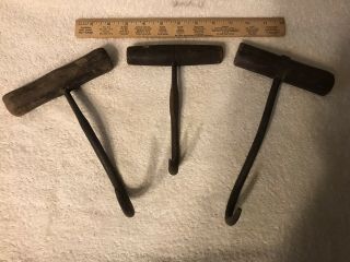 3 - Vintage Antique Hay Bale Hook Meat Ice Grapple Hooks - Cast Iron Wood Rustic