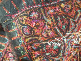 ANTIQUE C1800S Hand Embroidery PAISLEY KASHMIR Tablecloth Shawl 66x68 5