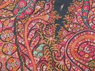 ANTIQUE C1800S Hand Embroidery PAISLEY KASHMIR Tablecloth Shawl 66x68 6