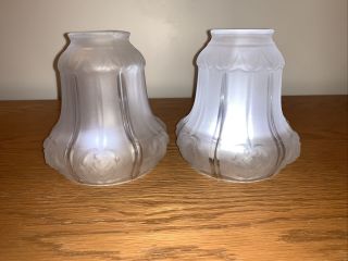 2 Matching Vintage Light Shade Victorian Lamp Antique Frosted Satin Glass