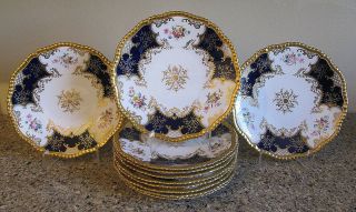 Eleven Antique Spode Copeland Hand - Painted Bat Wing 9 " Luncheon Plates 9108