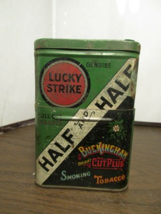 Antique Lucky Strike Half And Half Tobacco Tin Buckingham & Bright Cut Plug 1950