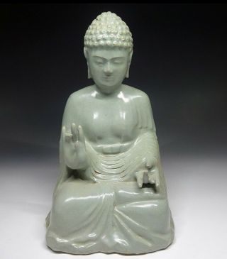 Korean Joseon Dynasty Celadon Buddha Statue / W 11× H 33 [cm]