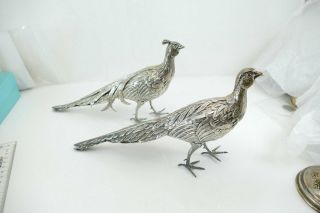 Fine Large Pair Sterling Pheasants Figurines Spanish