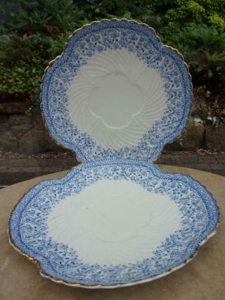 Pair Antique 19th C Porcelain Shelley Pre Foley Wileman Shape Large Cake Plates
