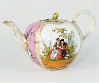 Antique 19th C Meissen Porcelain Hand Painted Tea Pot Porzellan Teapot Courting