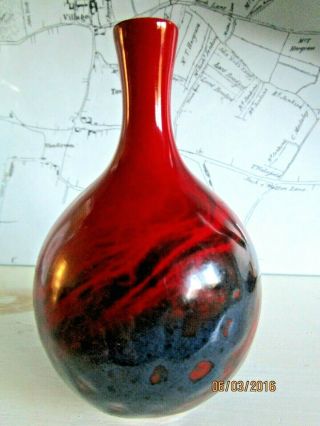 Royal Doulton Antique Miniature Flambe Gourd Vase Red & Blue Glaze.