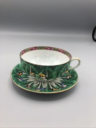Antique Tea Cup And Saucer Hand Painted Hong Kong - Pct Unusual Production