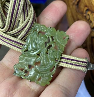 A Very Rare 19th Century Chinese Carved Jade Plaque & Silver Belt