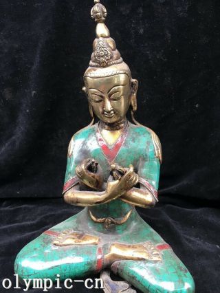 Tibet Nepal Handicraft Bronze Gold Inlcy Turquoise Coral Vajrasattva Vajrapani