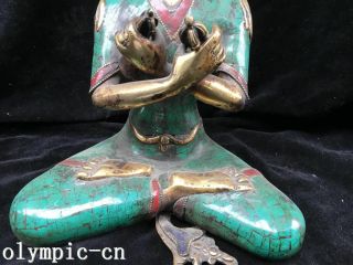 Tibet Nepal handicraft Bronze gold inlcy Turquoise coral Vajrasattva Vajrapani 4
