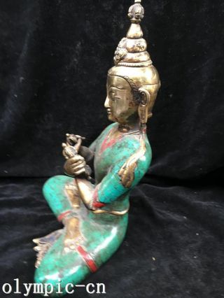 Tibet Nepal handicraft Bronze gold inlcy Turquoise coral Vajrasattva Vajrapani 5