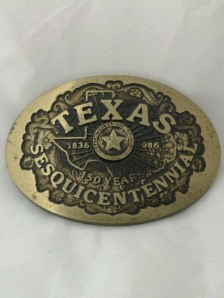 Vintage Belt Buckle Texas Sesquicentennial Limited Edition Blue Bayou Brass